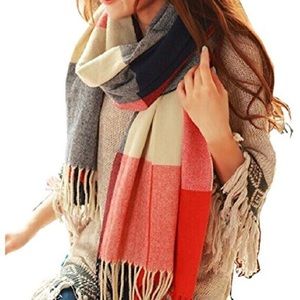Red and Navy Winter Blanket Scarf